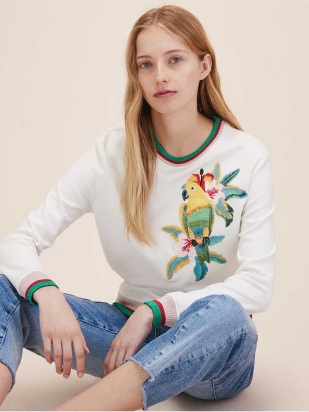 Maje White / Multicolour Parrot Embroidered Metallic Trim Sweatshirt - Small (1)